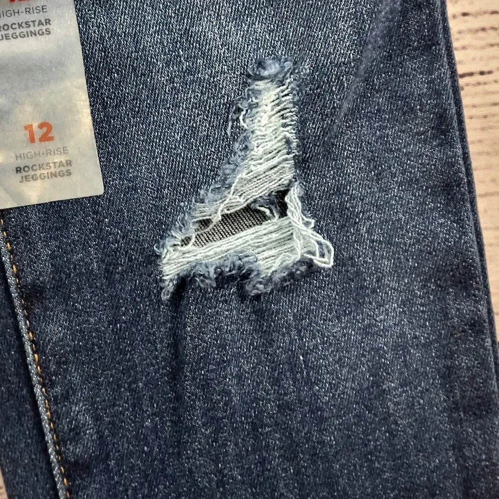 Old Navy Medium Wash High Rise‎ Rockstar Distressed Jeggings Girl's Size 12 NWT